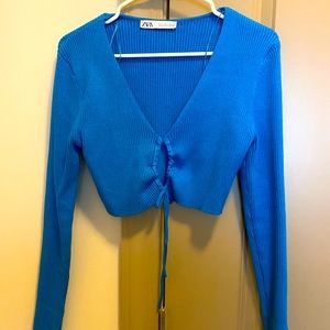 Blue Crop Cutout Top